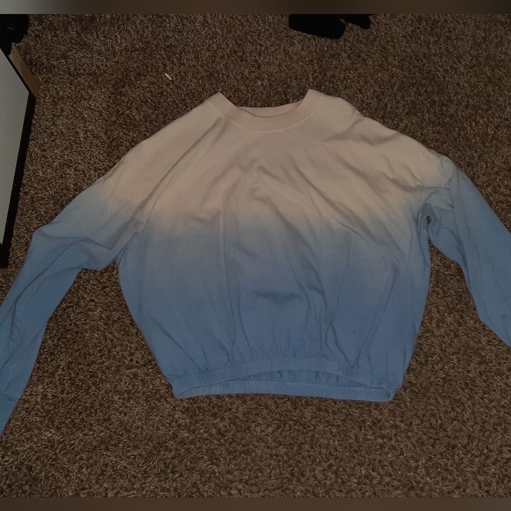 Cream, blue, long sleeve shirt
